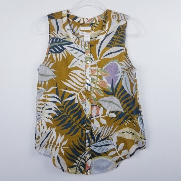C&C California Leaf Print Sleeveless Linen Top NWT size Small - Picture 1 of 8
